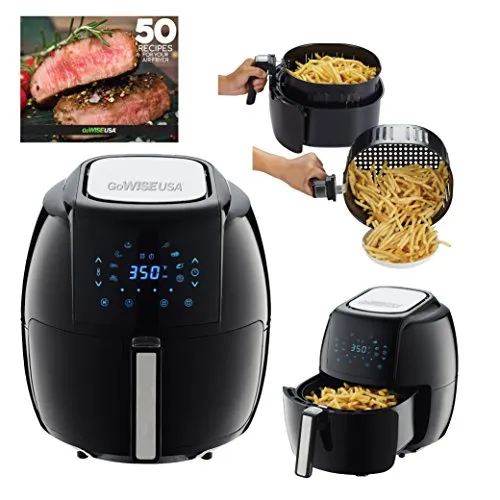 GoWISE USA 5.8-Quarts 8-in-1 Electric Air Fryer XL + 50 Recipes for your Air Fryer Book (Black)
