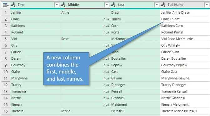 Power Query Editor Preview with Merged Column
